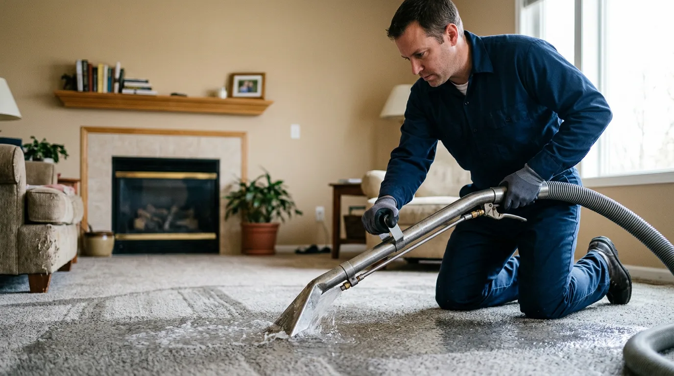 Water damage restoration technician working near Keller, TX